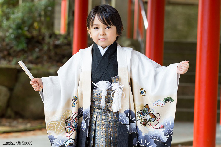 七五三 5才 男児 着物 紋付 羽織袴フルセット 祝着 日本製 NO140909